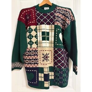 Sycamore Adele Knit Sweater Holiday Retro Patchwork Cozy Thick‎ Snowflake Y2K